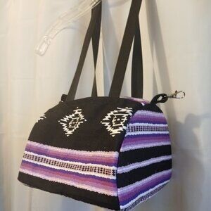 New Sarape stripe Southwestern Shoulder Satchel Bag Purse Purple Black Aztec